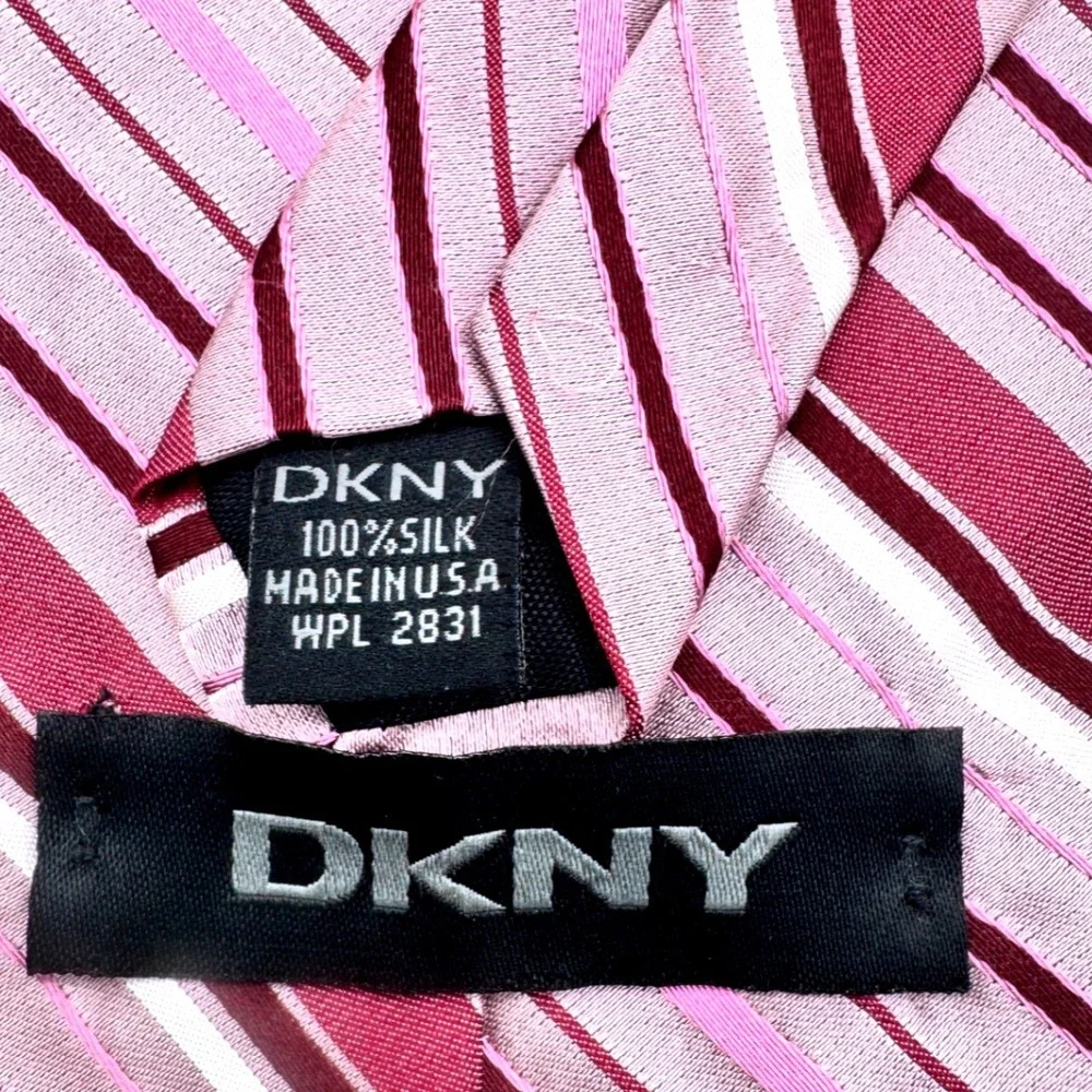 DKNY Necktie Silk Striped‎ Burgundy Pink White Professional Business Casual